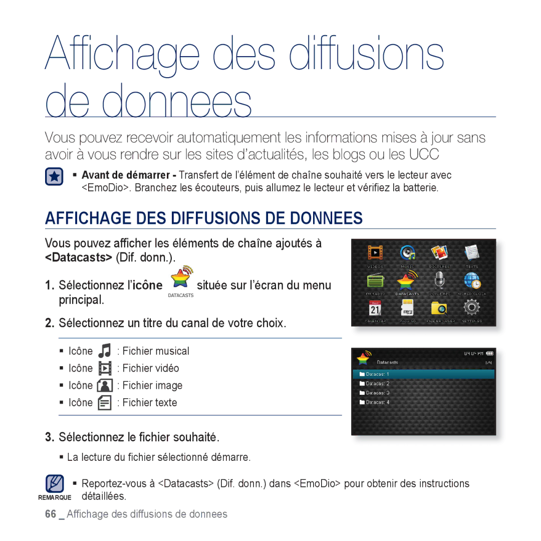 Samsung YP-CP3ABB/XEF, YP-CP3AB/XEF Affichage DES Diffusions DE Donnees, Sélectionnez un titre du canal de votre choix 