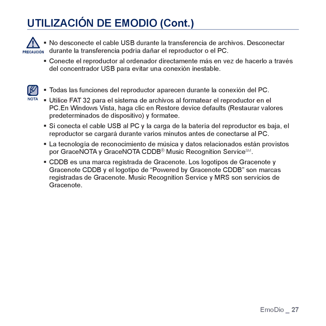 Samsung YP-CP3AB/CHN, YP-CP3AB/EDC manual Utilización DE Emodio 