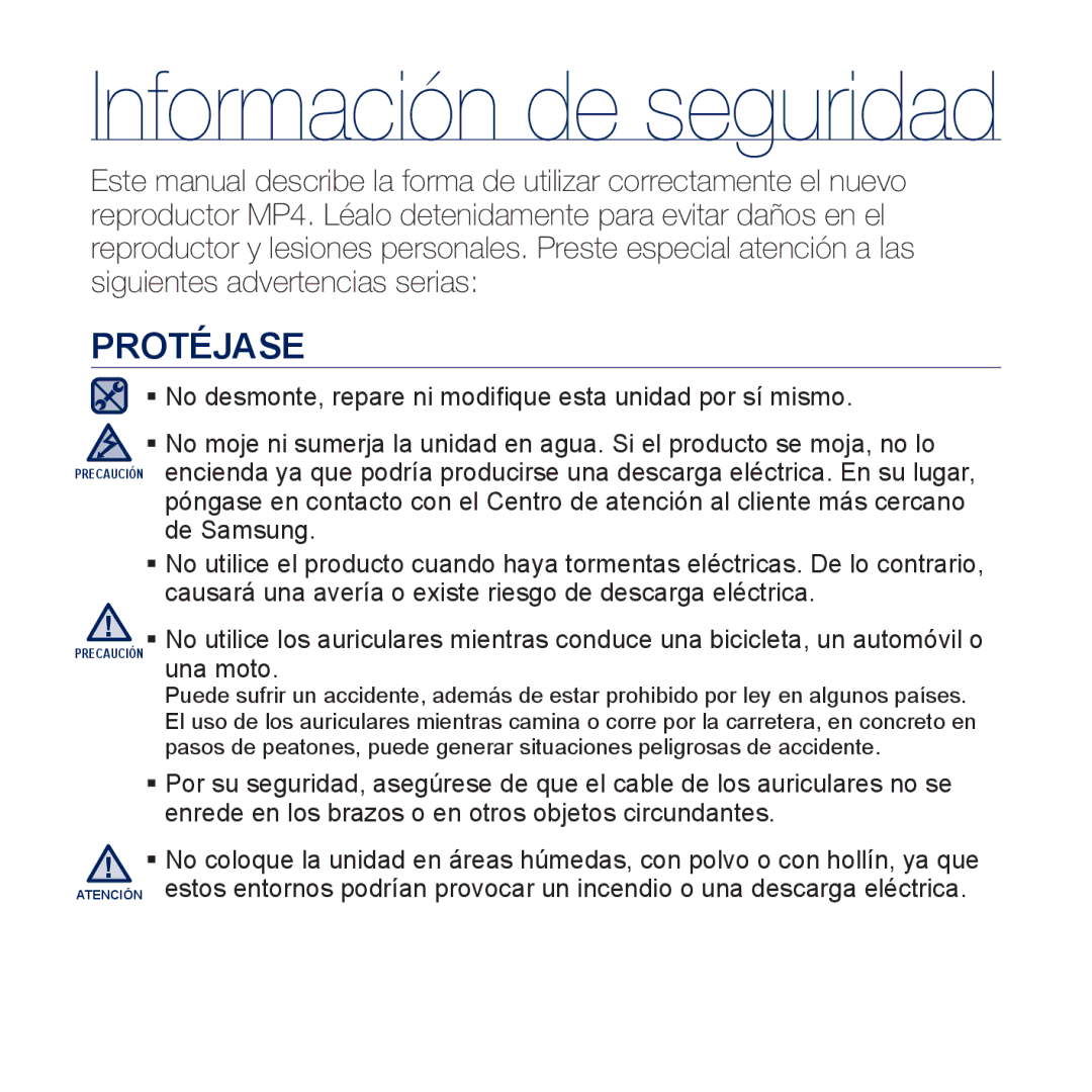 Samsung YP-CP3AB/EDC, YP-CP3AB/CHN manual Protéjase 