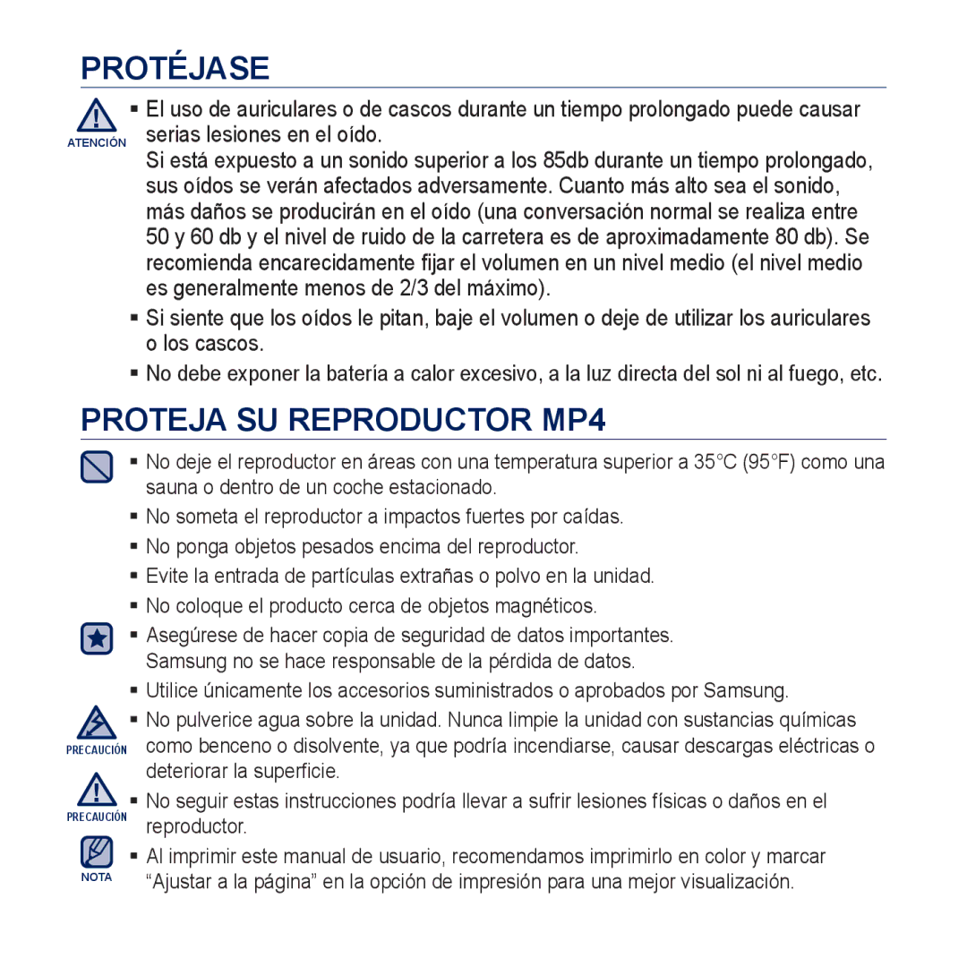 Samsung YP-CP3AB/CHN, YP-CP3AB/EDC manual Proteja SU Reproductor MP4 