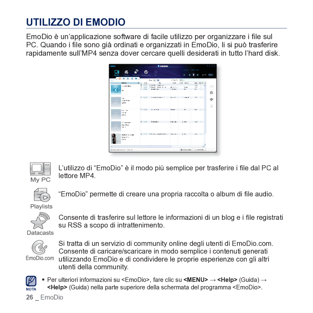 Samsung YP-CP3AB/EDC manual Utilizzo DI Emodio 