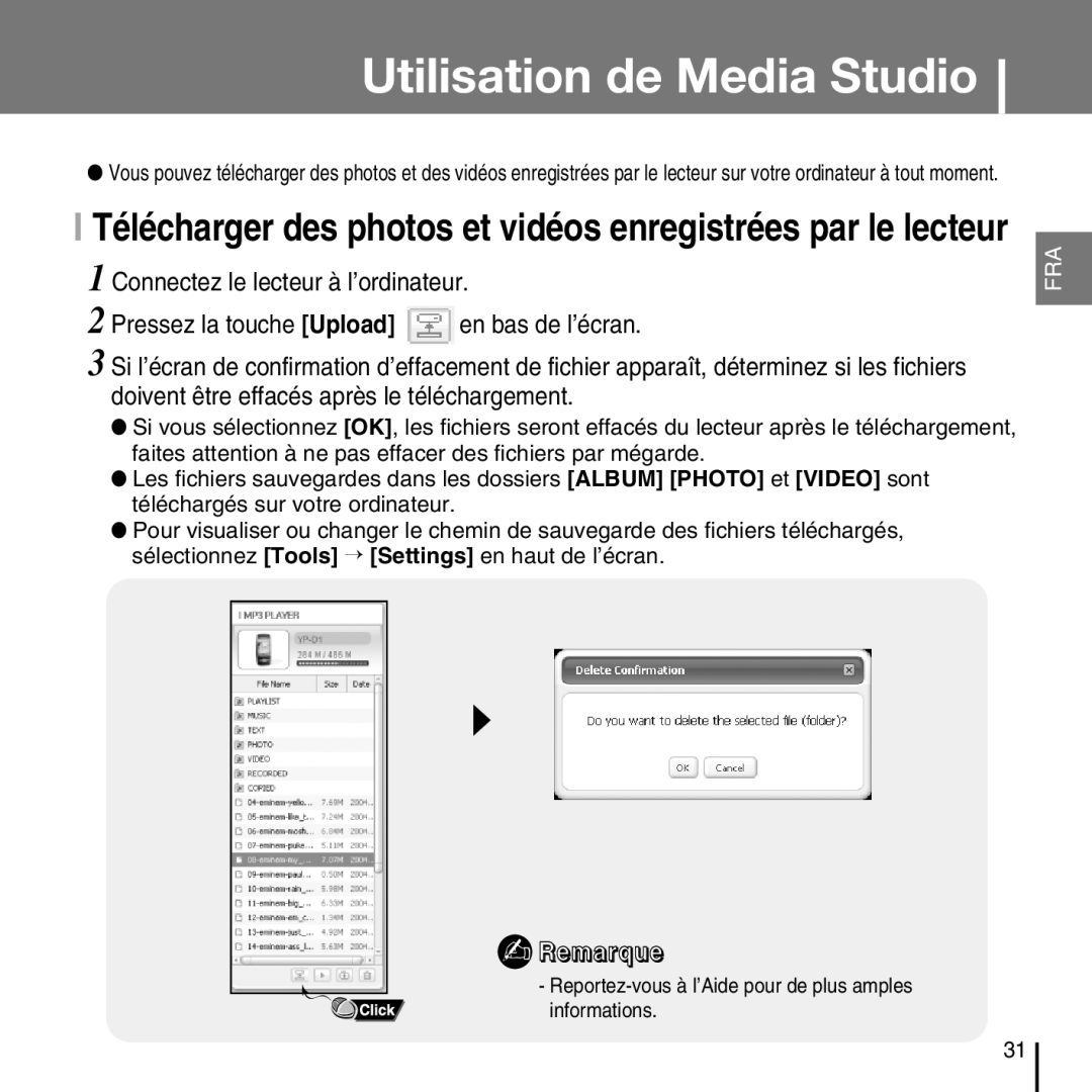 Samsung YP-D1QB/ELS, YP-D1Q/ELS, YP-D1Z/ELS, YP-D1ZW/ELS manual Télécharger des photos et vidéos enregistrées par le lecteur 