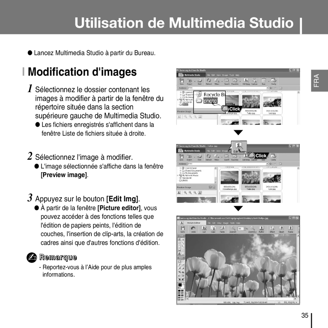 Samsung YP-D1QB/ELS, YP-D1Q/ELS Utilisation de Multimedia Studio, Modification dimages, Sélectionnez limage à modifier 