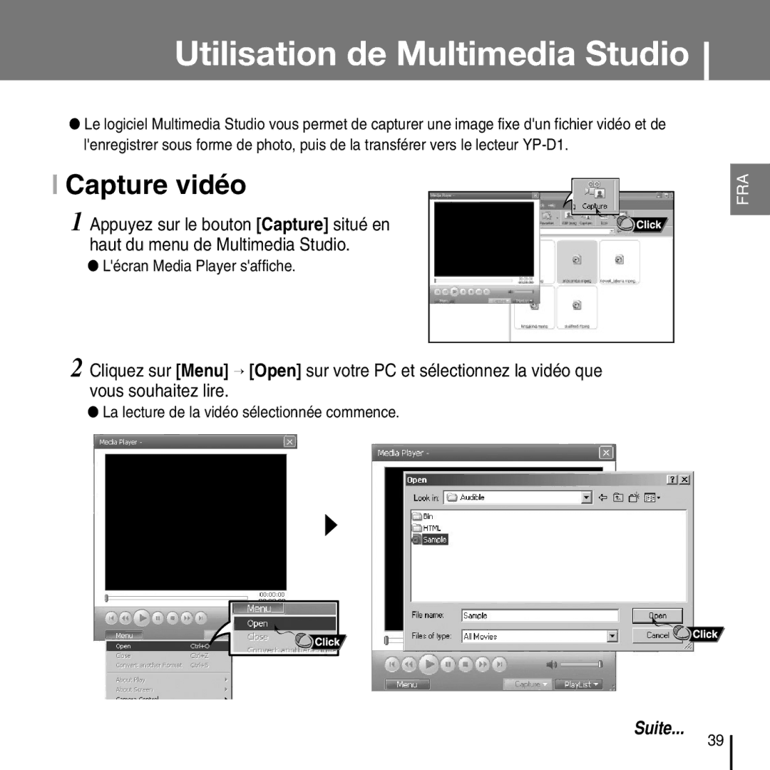 Samsung YP-D1QB/ELS, YP-D1Q/ELS, YP-D1Z/ELS, YP-D1ZW/ELS manual Capture vidéo 