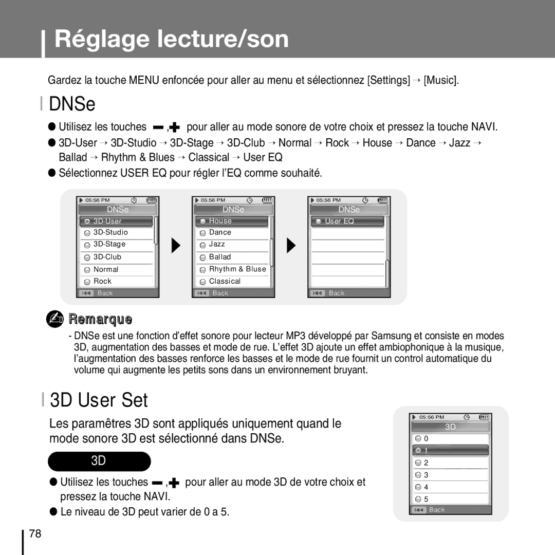 Samsung YP-D1ZW/ELS, YP-D1Q/ELS, YP-D1Z/ELS, YP-D1QB/ELS manual DNSe, 3D User Set 