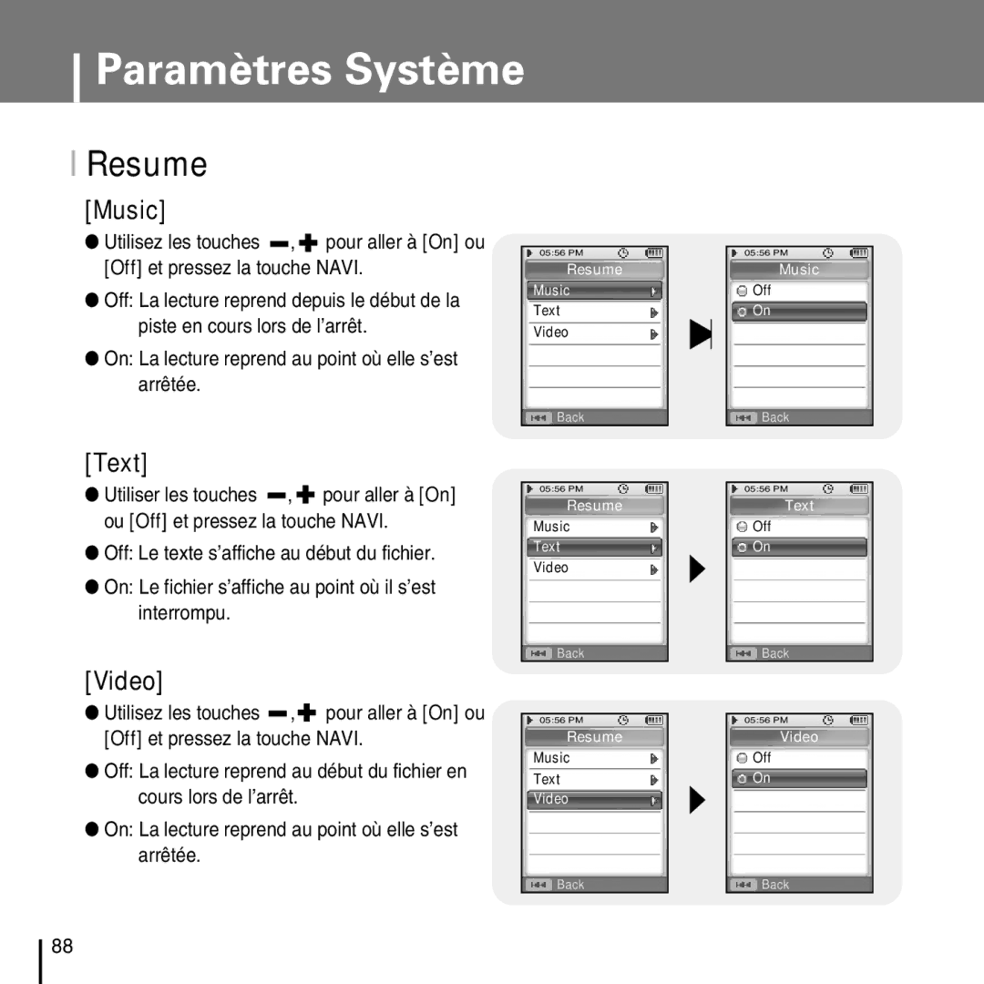 Samsung YP-D1Q/ELS, YP-D1Z/ELS, YP-D1ZW/ELS, YP-D1QB/ELS manual Resume, Music 