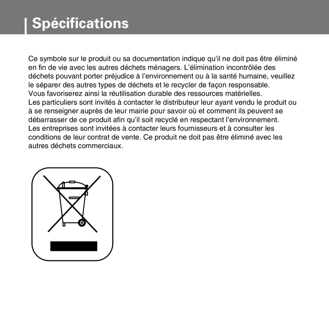 Samsung YP-D1ZW/ELS, YP-D1Q/ELS, YP-D1Z/ELS, YP-D1QB/ELS manual Spécifications 