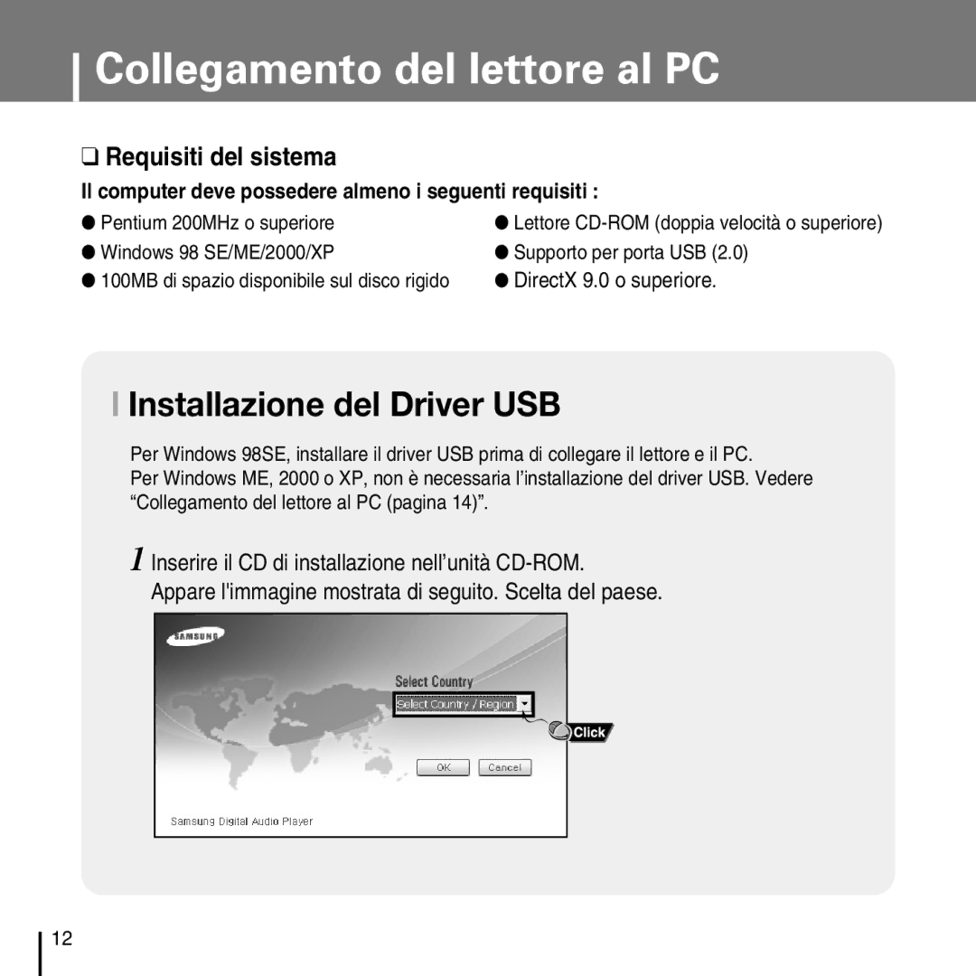 Samsung YP-D1Q/ELS, YP-D1ZW/ELS manual Collegamento del lettore al PC, Pentium 200MHz o superiore 