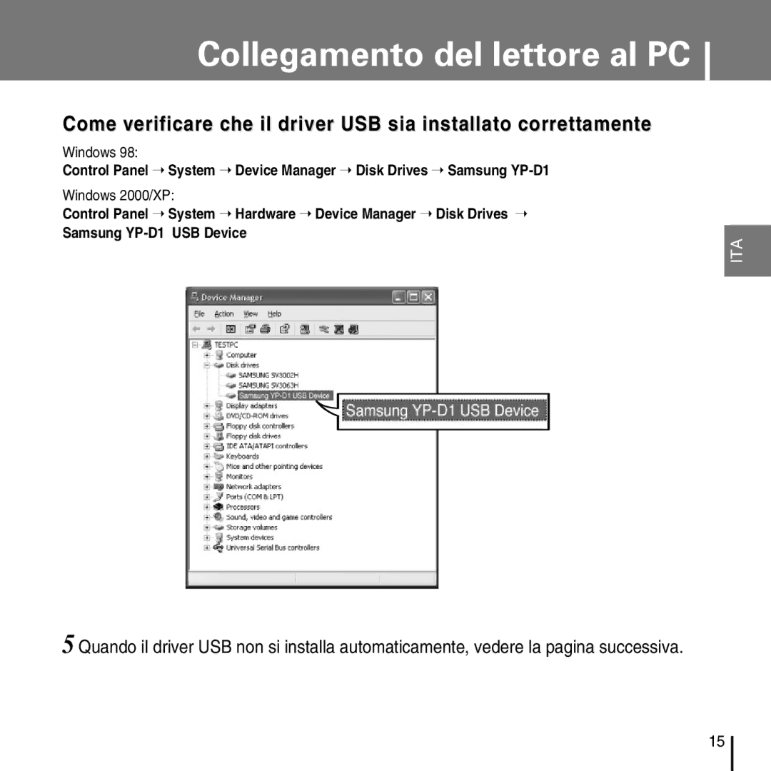 Samsung YP-D1ZW/ELS, YP-D1Q/ELS manual Windows 2000/XP 