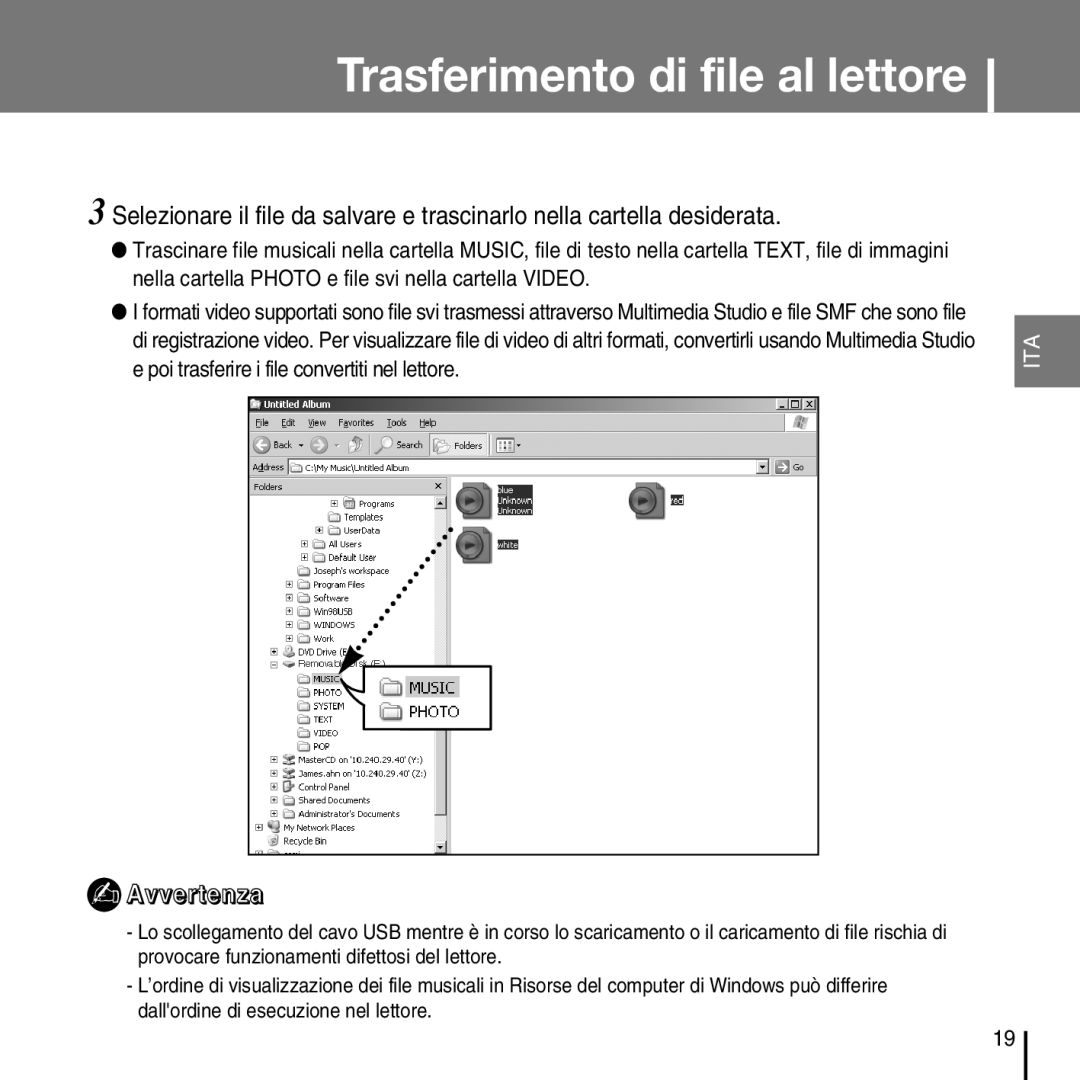 Samsung YP-D1ZW/ELS, YP-D1Q/ELS manual Avvertenza 