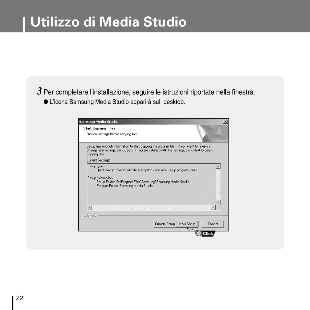 Samsung YP-D1Q/ELS, YP-D1ZW/ELS manual Utilizzo di Media Studio, ’icona Samsung Media Studio apparirà sul desktop 