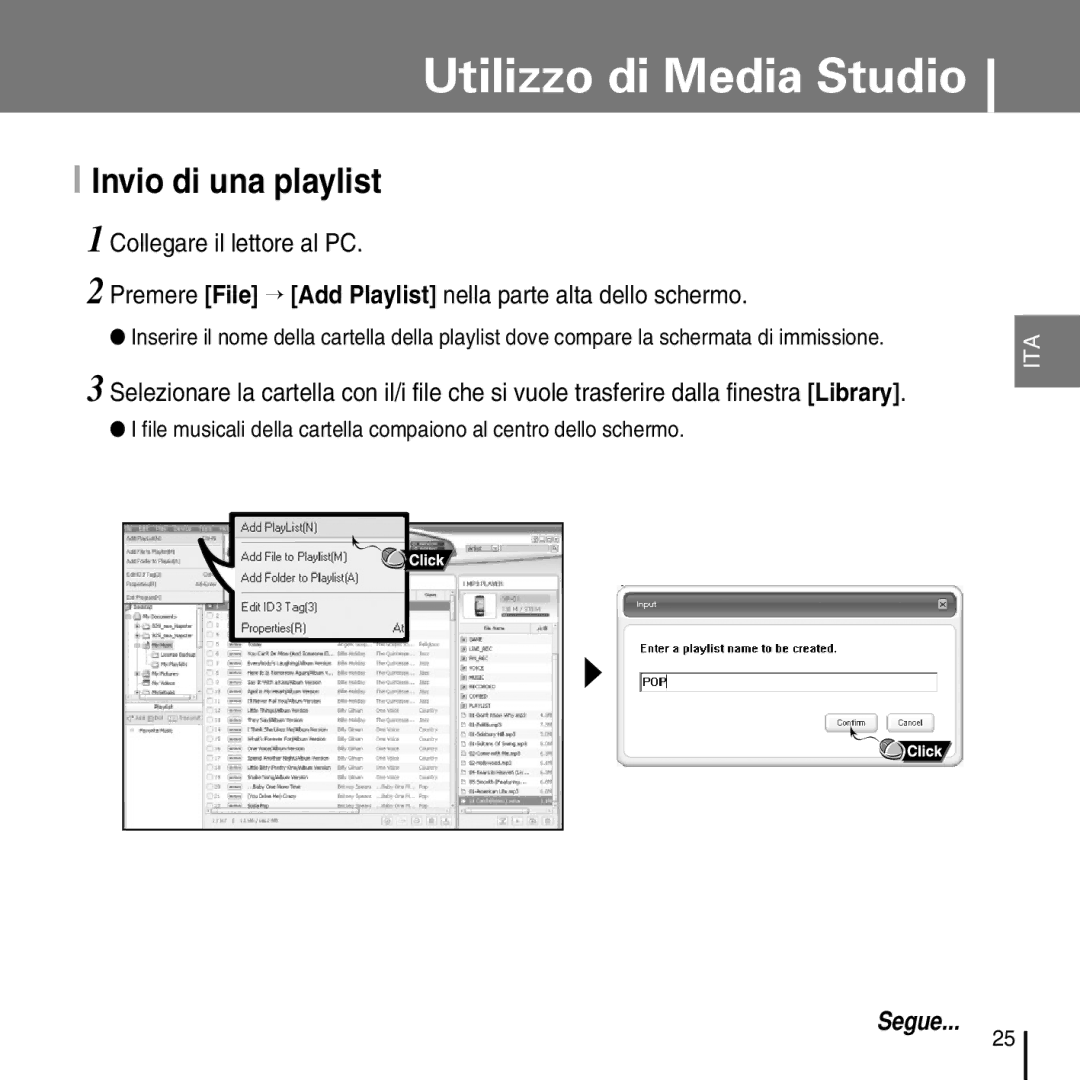 Samsung YP-D1ZW/ELS, YP-D1Q/ELS manual Invio di una playlist 