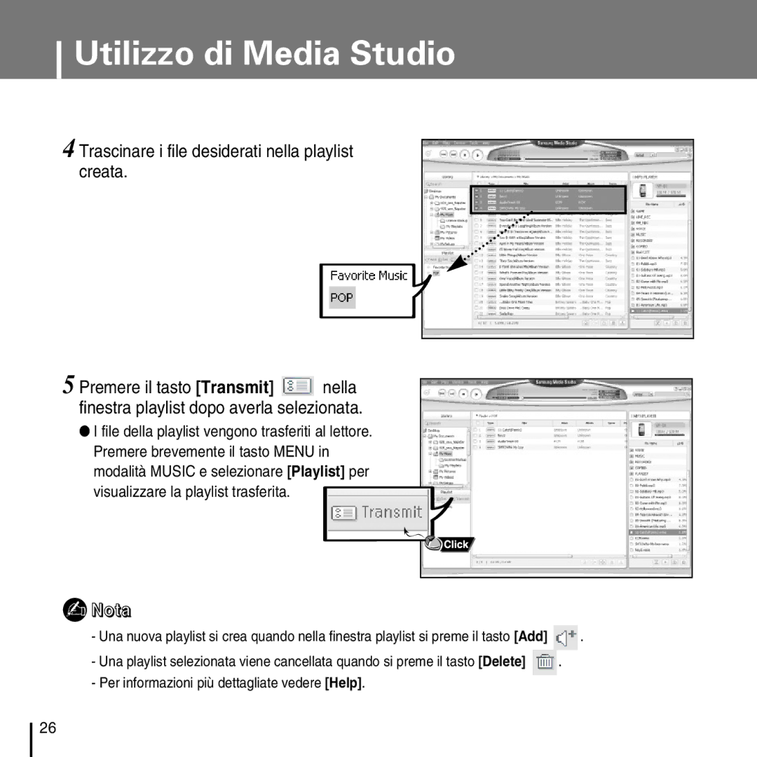 Samsung YP-D1Q/ELS, YP-D1ZW/ELS manual Trascinare i file desiderati nella playlist creata 