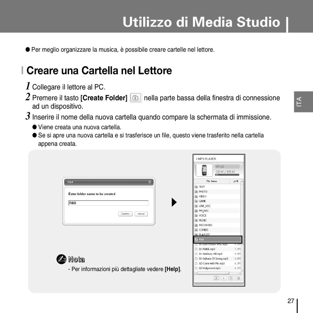 Samsung YP-D1ZW/ELS, YP-D1Q/ELS manual Creare una Cartella nel Lettore 