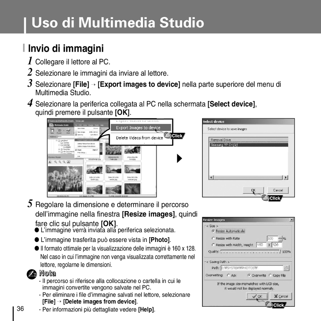 Samsung YP-D1Q/ELS, YP-D1ZW/ELS manual Invio di immagini 