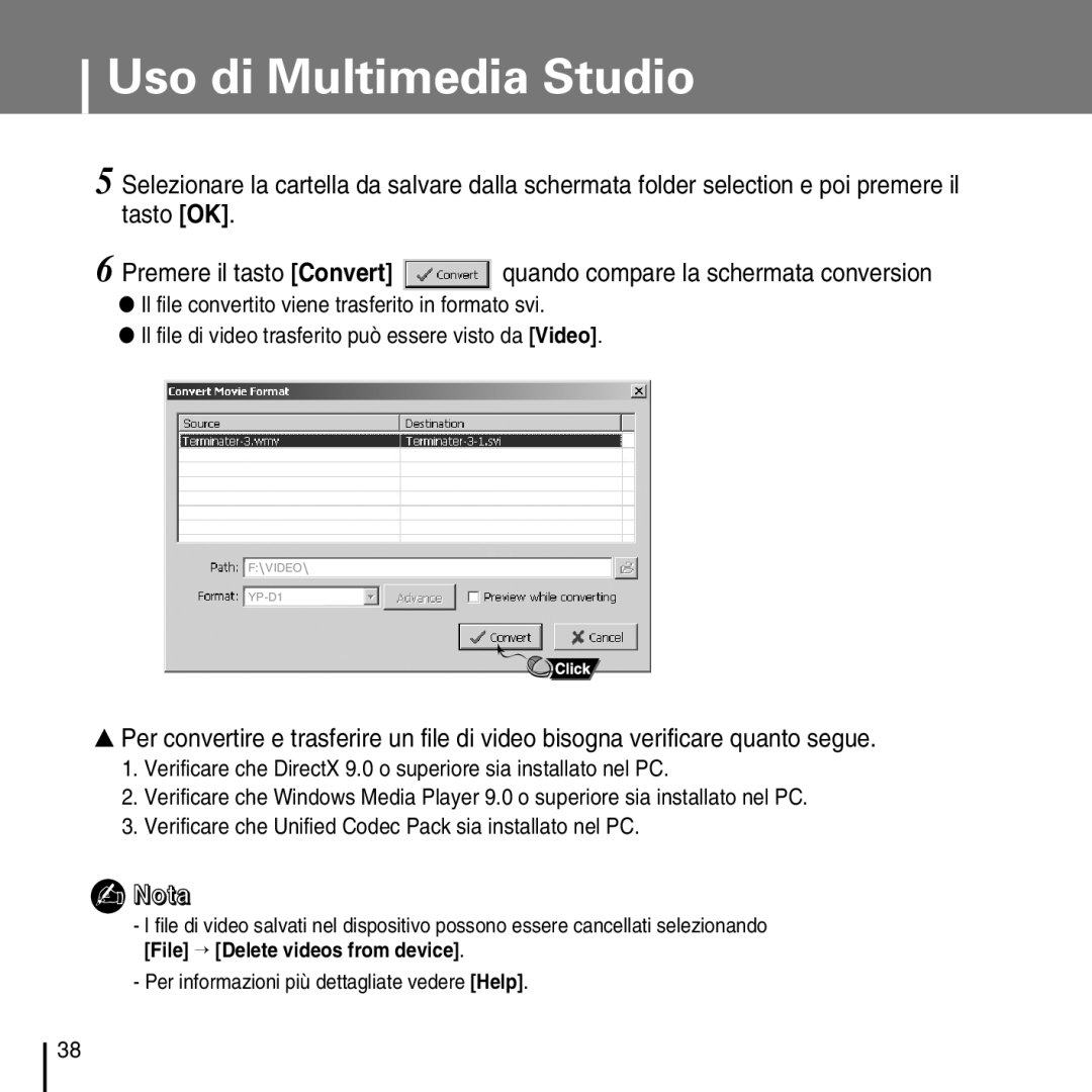 Samsung YP-D1Q/ELS, YP-D1ZW/ELS manual Quando compare la schermata conversion 