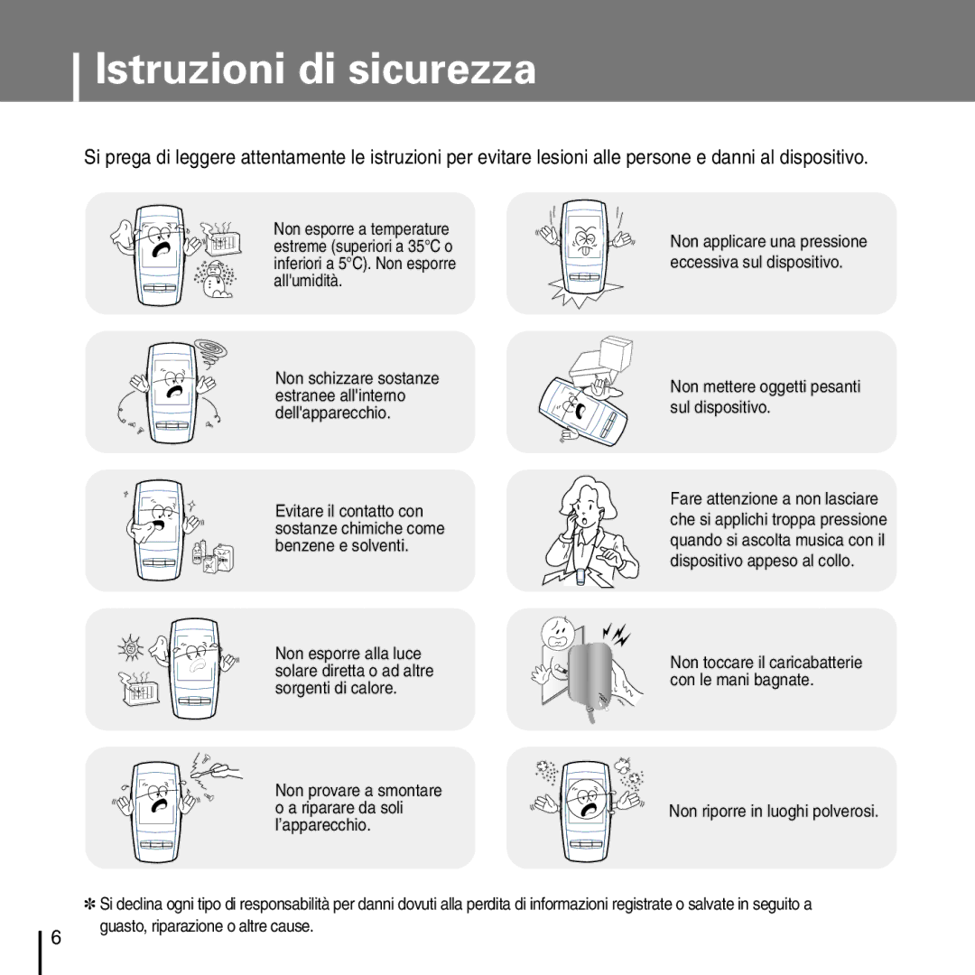 Samsung YP-D1Q/ELS, YP-D1ZW/ELS manual Istruzioni di sicurezza 