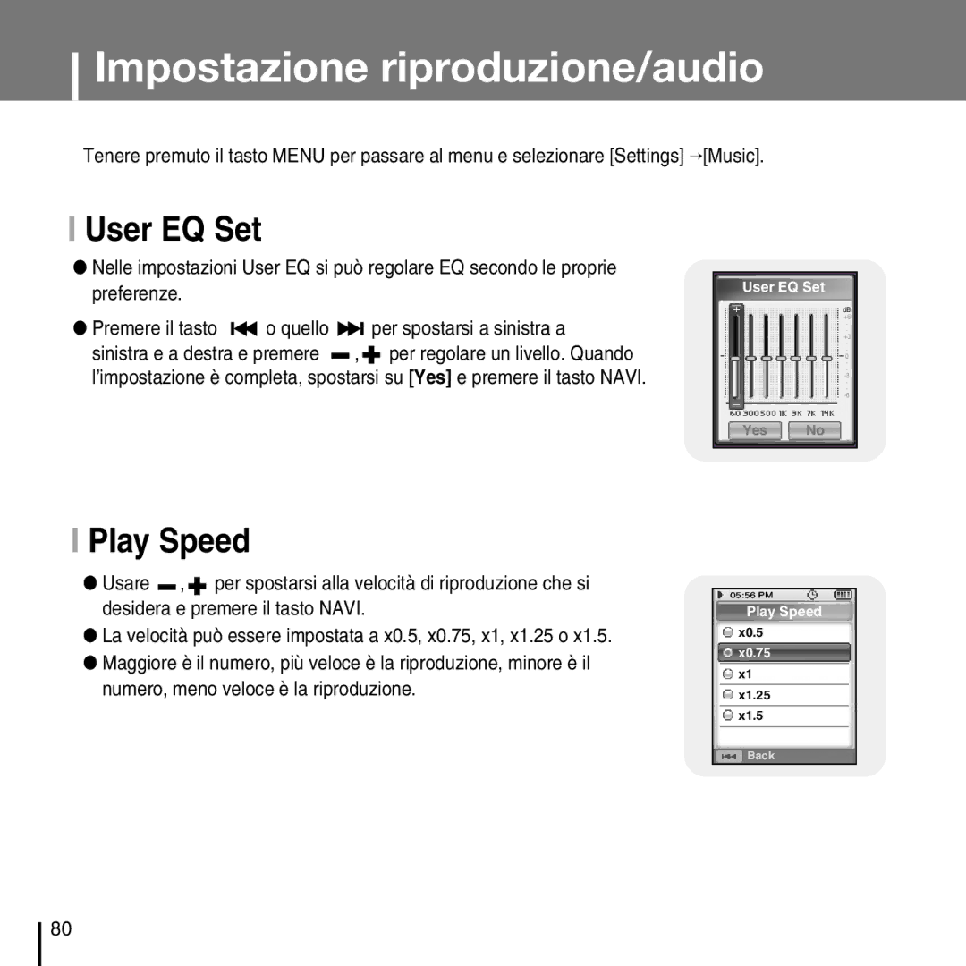 Samsung YP-D1Q/ELS, YP-D1ZW/ELS manual User EQ Set, Play Speed 