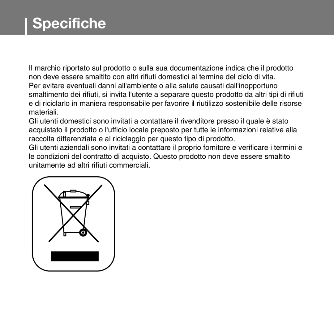 Samsung YP-D1Q/ELS, YP-D1ZW/ELS manual Specifiche 