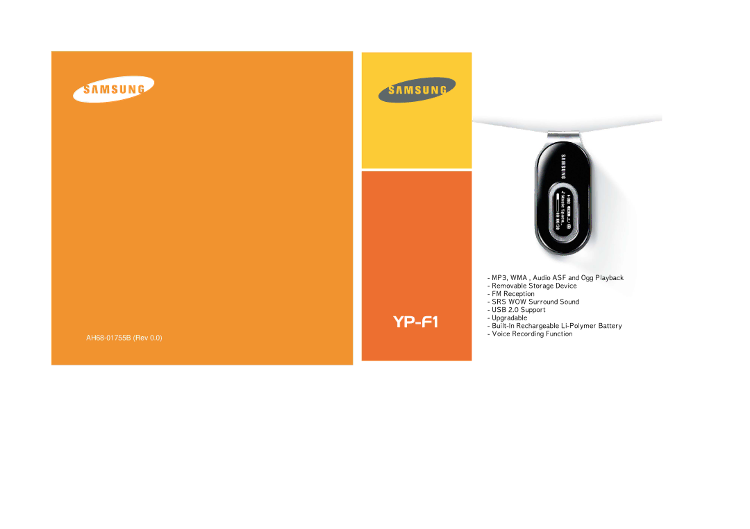 Samsung YP-F1XB/ELS, YP-F1ZW/ELS manual AH68-01755F Rev 