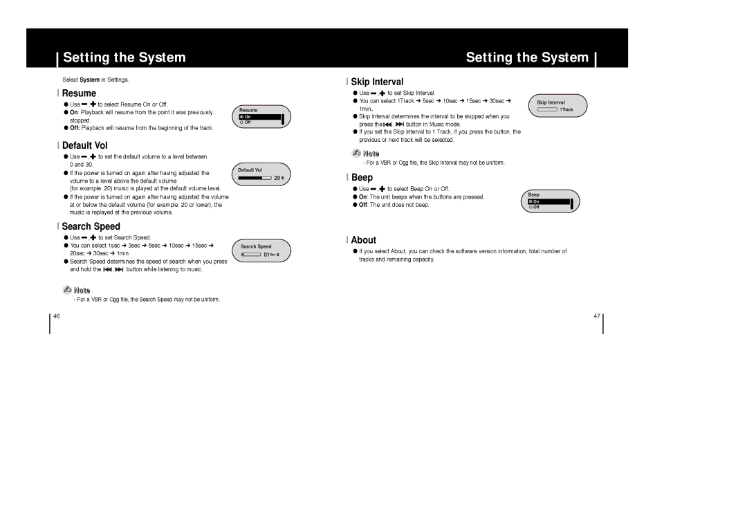 Samsung YP-F1VB/XFO, YP-F1ZW/ELS, YP-F1XB/EDC, YP-F1XB/ELS, YP-F1X/ELS, YP-F1Z/ELS, YP-F1ZW/EDC, YP-F1XC/ELS Setting the System 