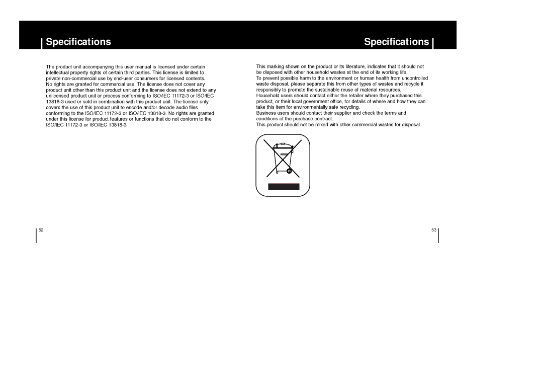 Samsung YP-F1ZW/ELS, YP-F1XB/EDC, YP-F1XB/ELS, YP-F1X/ELS, YP-F1Z/ELS, YP-F1ZW/EDC, YP-F1XC/ELS, YP-F1ZB/ELS manual Specifications 