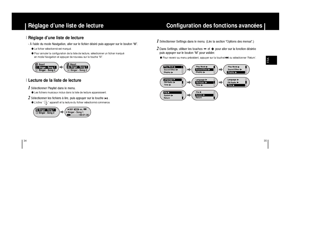 Samsung YP-F1ZW/ELS Réglage d’une liste de lecture, Lecture de la liste de lecture, Sélectionner Playlist dans le menu 