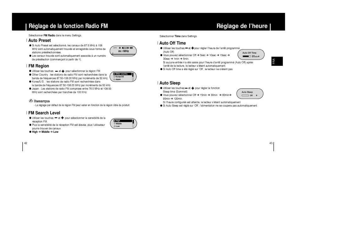 Samsung YP-F1Z/ELS, YP-F1ZW/ELS, YP-F1XB/EDC, YP-F1XB/ELS, YP-F1X/ELS, YP-F1ZW/EDC manual Réglage de l’heure 