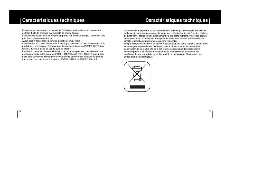 Samsung YP-F1X/ELS, YP-F1ZW/ELS, YP-F1XB/EDC, YP-F1XB/ELS, YP-F1Z/ELS, YP-F1ZW/EDC manual Caractéristiques techniques 