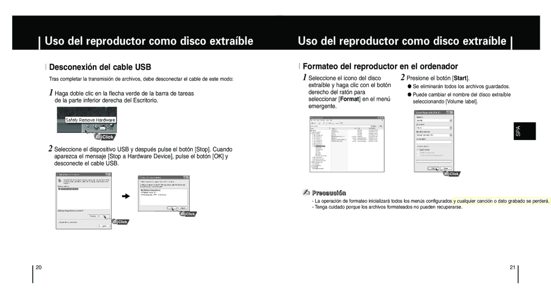 Samsung YP-F1XB/XEC, YP-F1ZW/ELS, YP-F1XB/ELS manual Uso del reproductor como disco extraíble, Desconexión del cable USB 