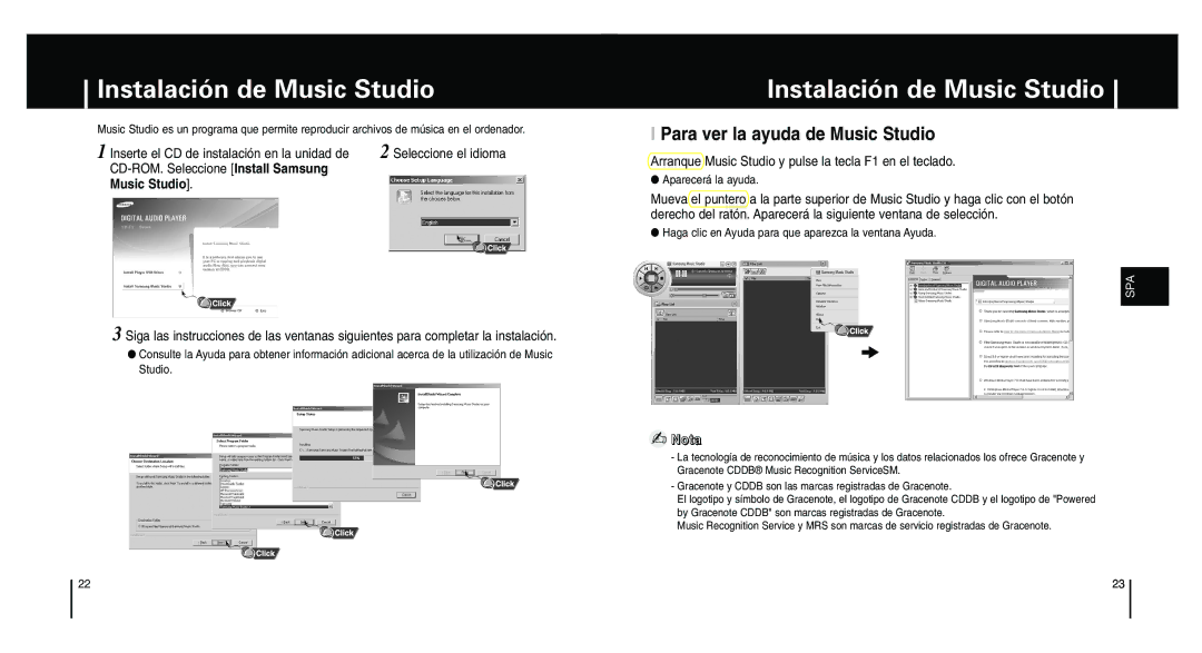 Samsung YP-F1ZW/ELS, YP-F1XB/ELS, YP-F1XB/XEC manual Instalación de Music Studio, Para ver la ayuda de Music Studio 