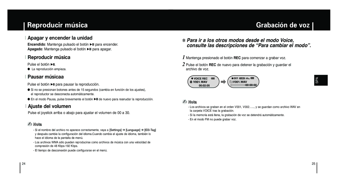 Samsung YP-F1XB/ELS, YP-F1ZW/ELS Reproducir música, Grabación de voz, Pulse el botón √ para pausar la reproducción 