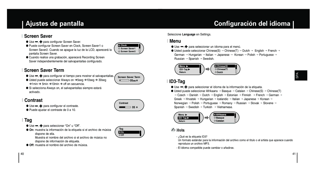 Samsung YP-F1ZW/ELS, YP-F1XB/ELS, YP-F1XB/XEC manual Configuración del idioma 