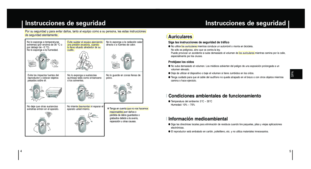 Samsung YP-F1ZW/ELS Instrucciones de seguridad, Condiciones ambientales de funcionamiento, Información medioambiental 