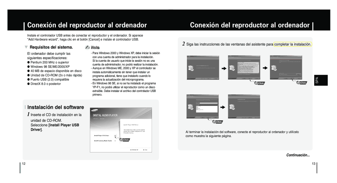 Samsung YP-F1XB/ELS, YP-F1ZW/ELS Conexión del reproductor al ordenador, Instalación del software, Requisitos del sistema 