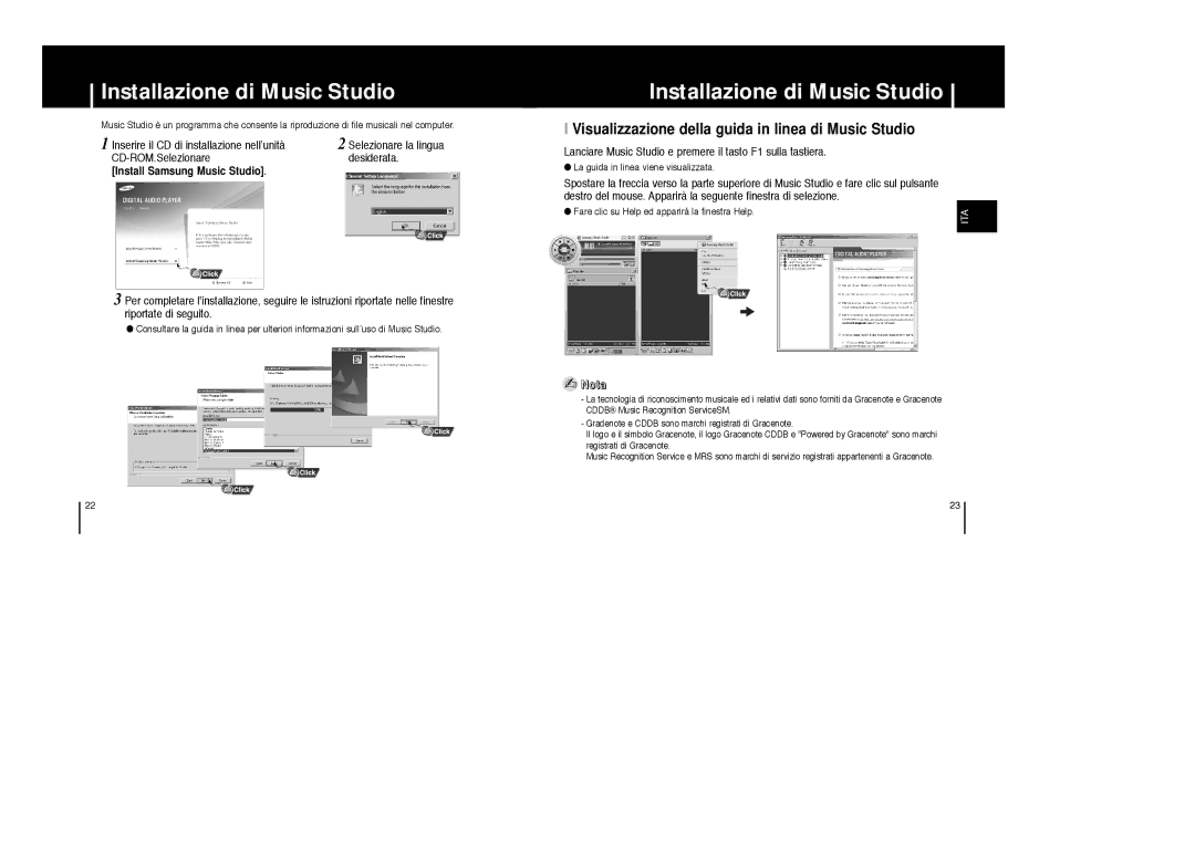 Samsung YP-F1ZW/ELS, YP-F1XB/ELS manual Installazione di Music Studio, Visualizzazione della guida in linea di Music Studio 