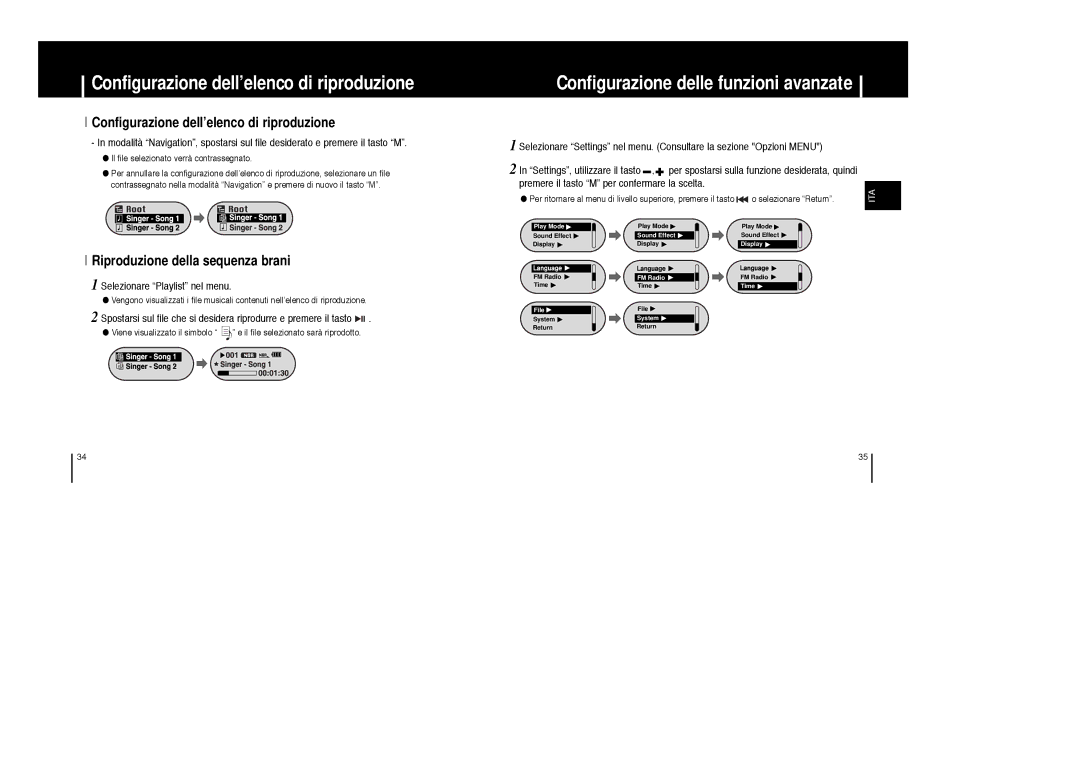 Samsung YP-F1XC/ELS, YP-F1ZW/ELS, YP-F1XB/ELS Configurazione dell’elenco di riproduzione, Selezionare Playlist nel menu 