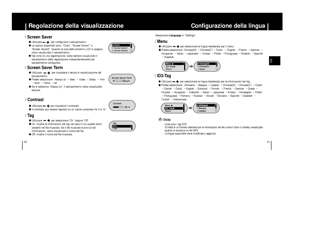 Samsung YP-F1XB/ELS, YP-F1ZW/ELS, YP-F1XC/ELS, YP-F1ZB/ELS manual Configurazione della lingua 