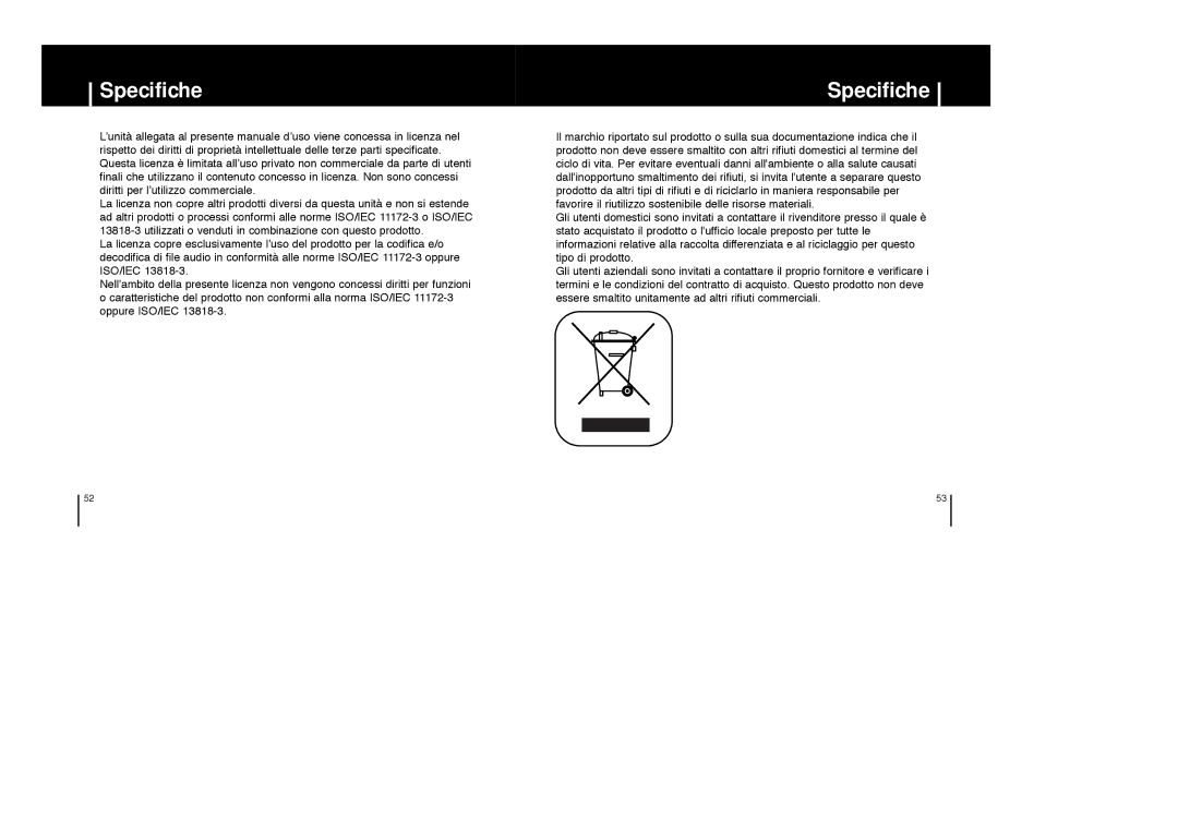 Samsung YP-F1ZB/ELS, YP-F1ZW/ELS, YP-F1XB/ELS, YP-F1XC/ELS manual Specifiche 