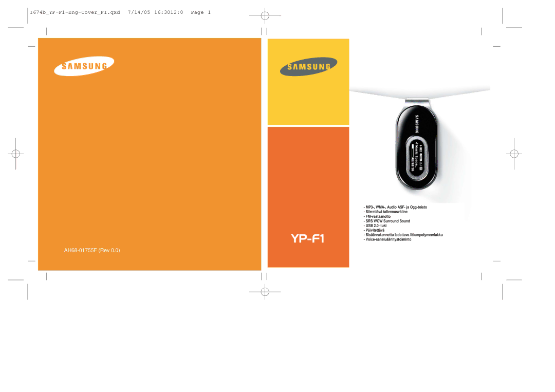 Samsung YP-F1XB/ELS, YP-F1ZW/ELS manual AH68-01755F Rev 