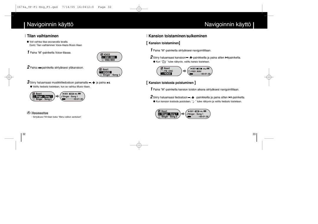 Samsung YP-F1XB/ELS, YP-F1ZW/ELS manual Tilan vaihtaminen, Kansion toistaminen/sulkeminen Kansion toistaminen 