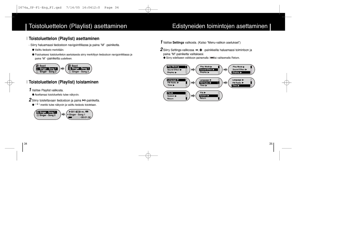 Samsung YP-F1ZW/ELS, YP-F1XB/ELS manual Toistoluettelon Playlist asettaminen, Edistyneiden toimintojen asettaminen 