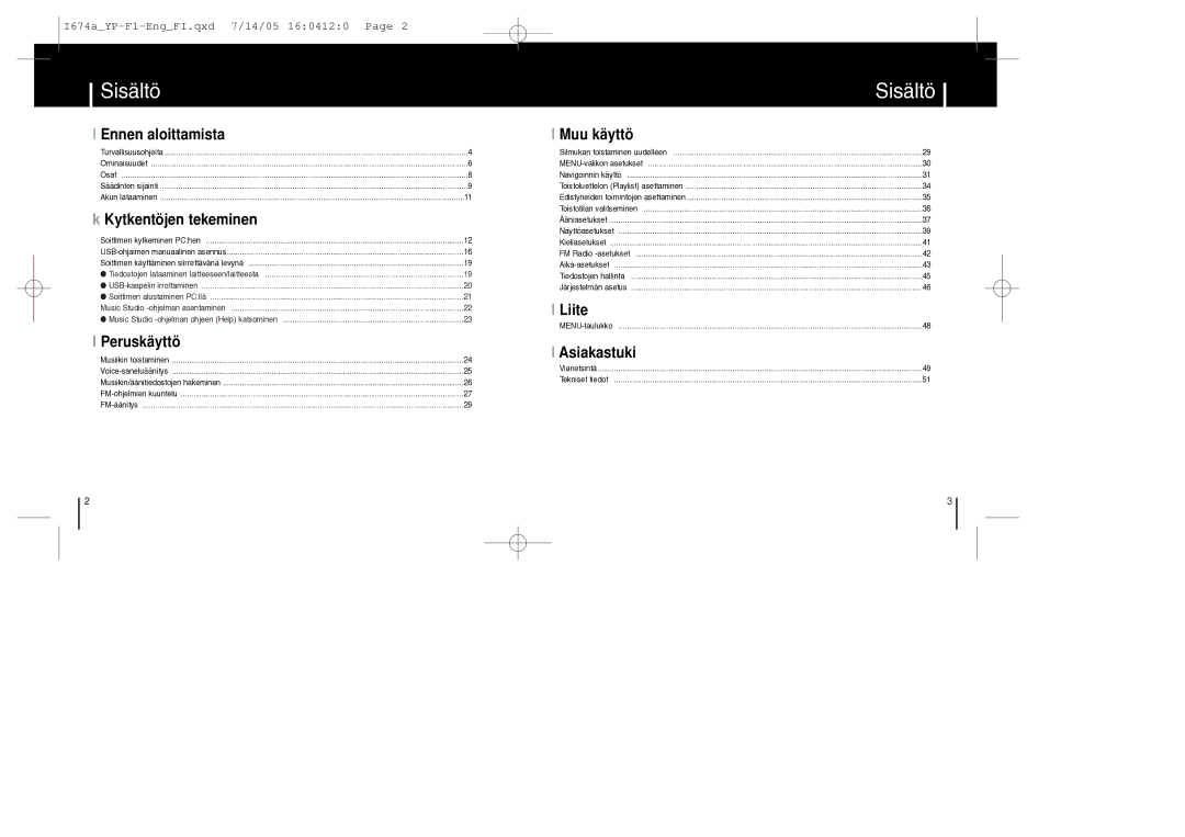 Samsung YP-F1ZW/ELS, YP-F1XB/ELS manual Sisältö 