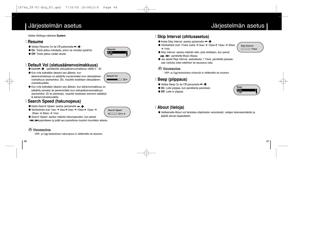 Samsung YP-F1ZW/ELS, YP-F1XB/ELS manual Järjestelmän asetus 