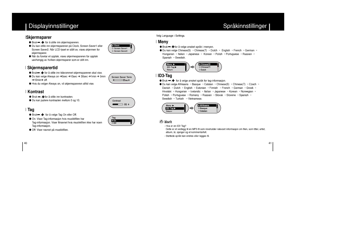 Samsung YP-F1XB/ELS, YP-F1ZW/ELS manual Språkinnstillinger 