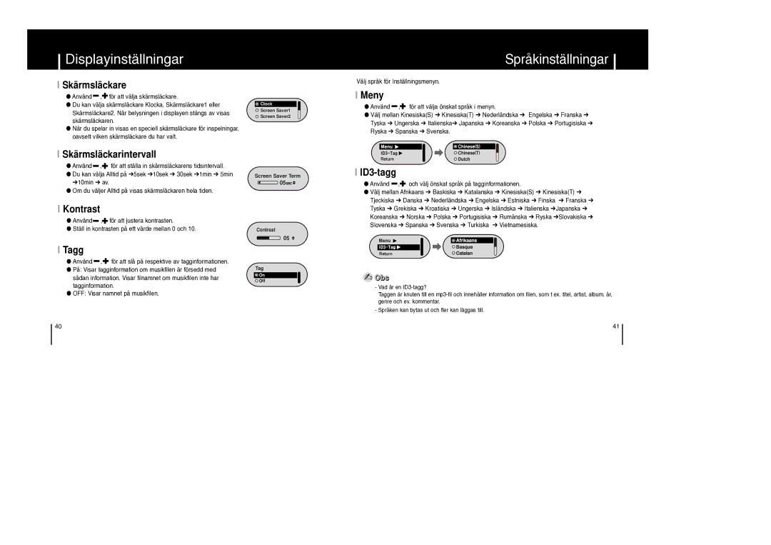 Samsung YP-F1XB/ELS, YP-F1ZW/ELS manual Språkinställningar 