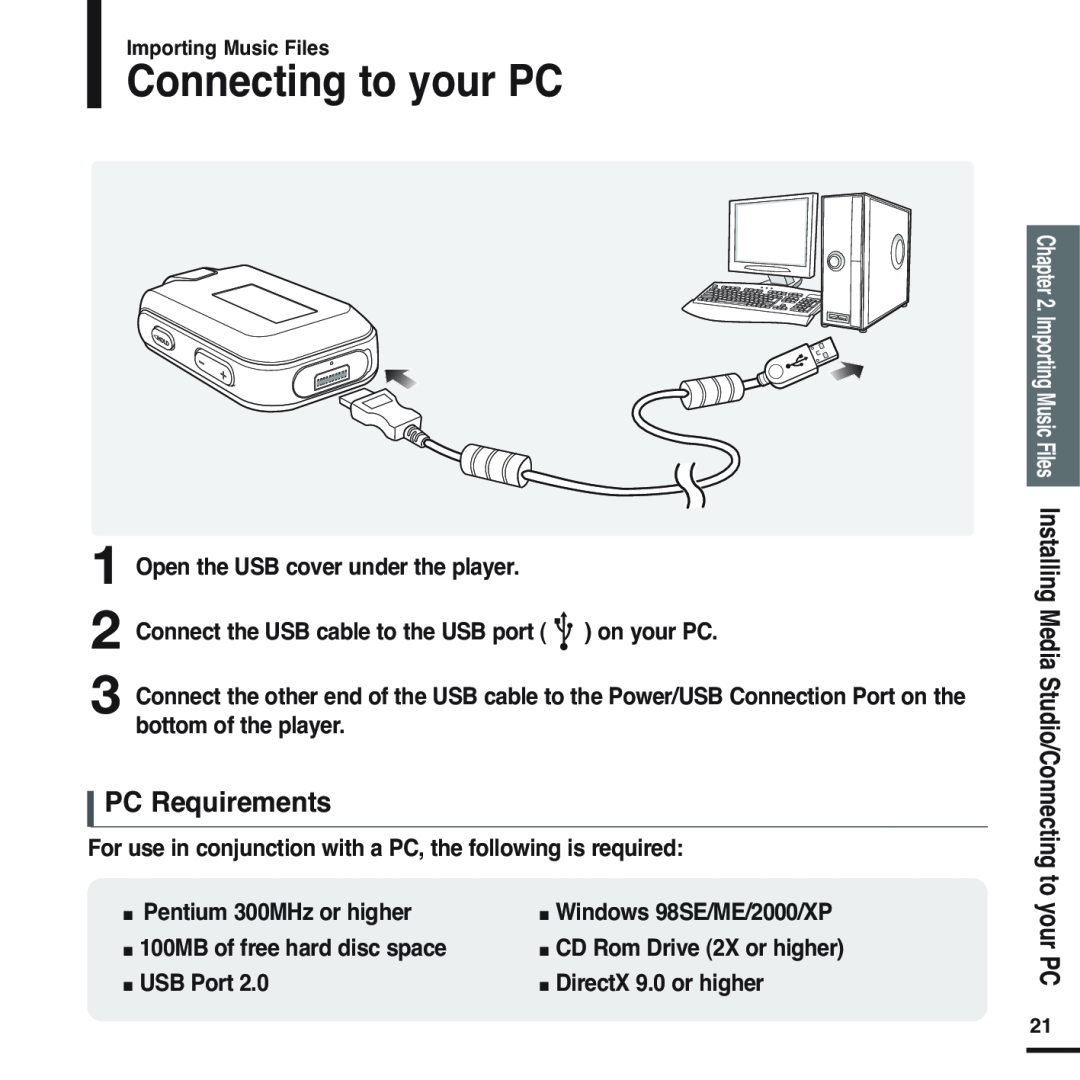 Samsung YP-F2 manual Connecting to your PC, PC Requirements 
