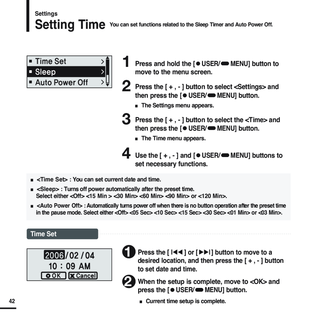 Samsung YP-F2 manual Time Set 