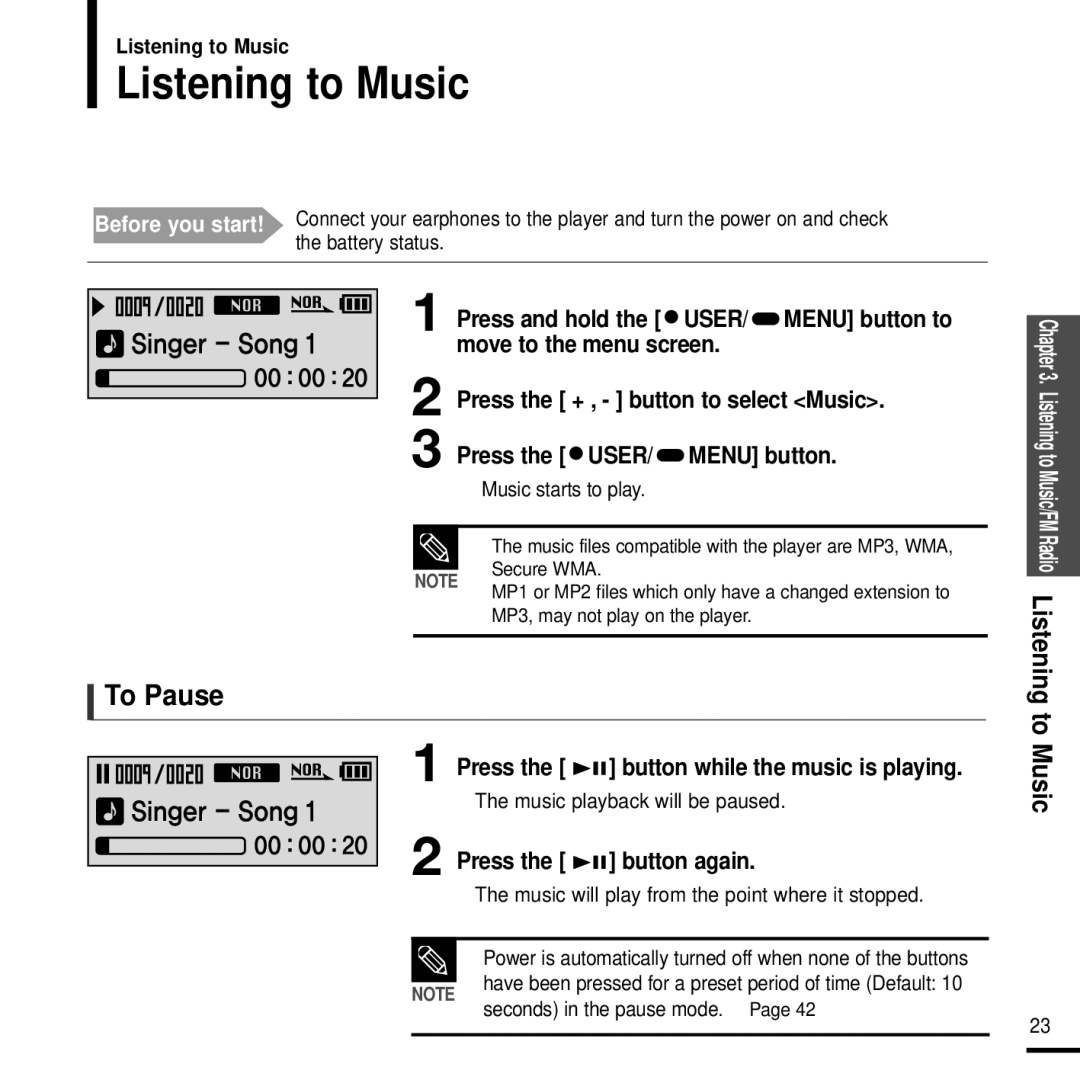 Samsung YP-F2J manual Listening to Music, To Pause 