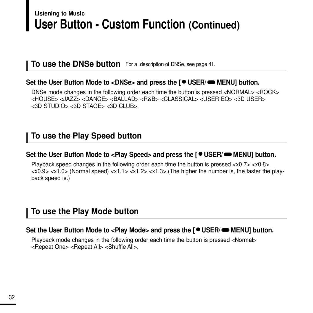 Samsung YP-F2J manual To use the Play Speed button, To use the Play Mode button 